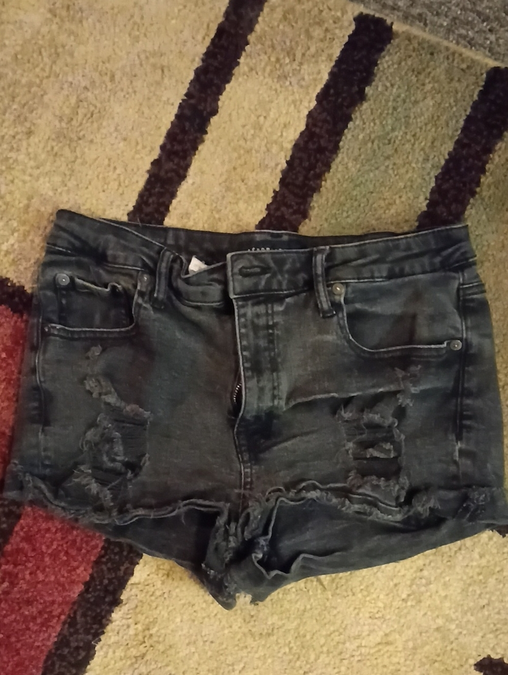 Aeropostale High Rise Shorty Distressed Black Denim Women’s Shorts Size 12R